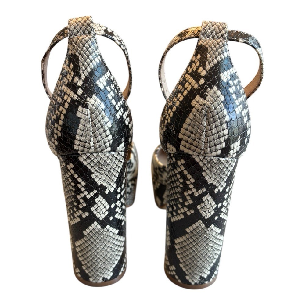 Aldo Pumps Womens 6‎ Black White Snakeskin Block Heels Round Toe Ankle Strap - Picture 6 of 12